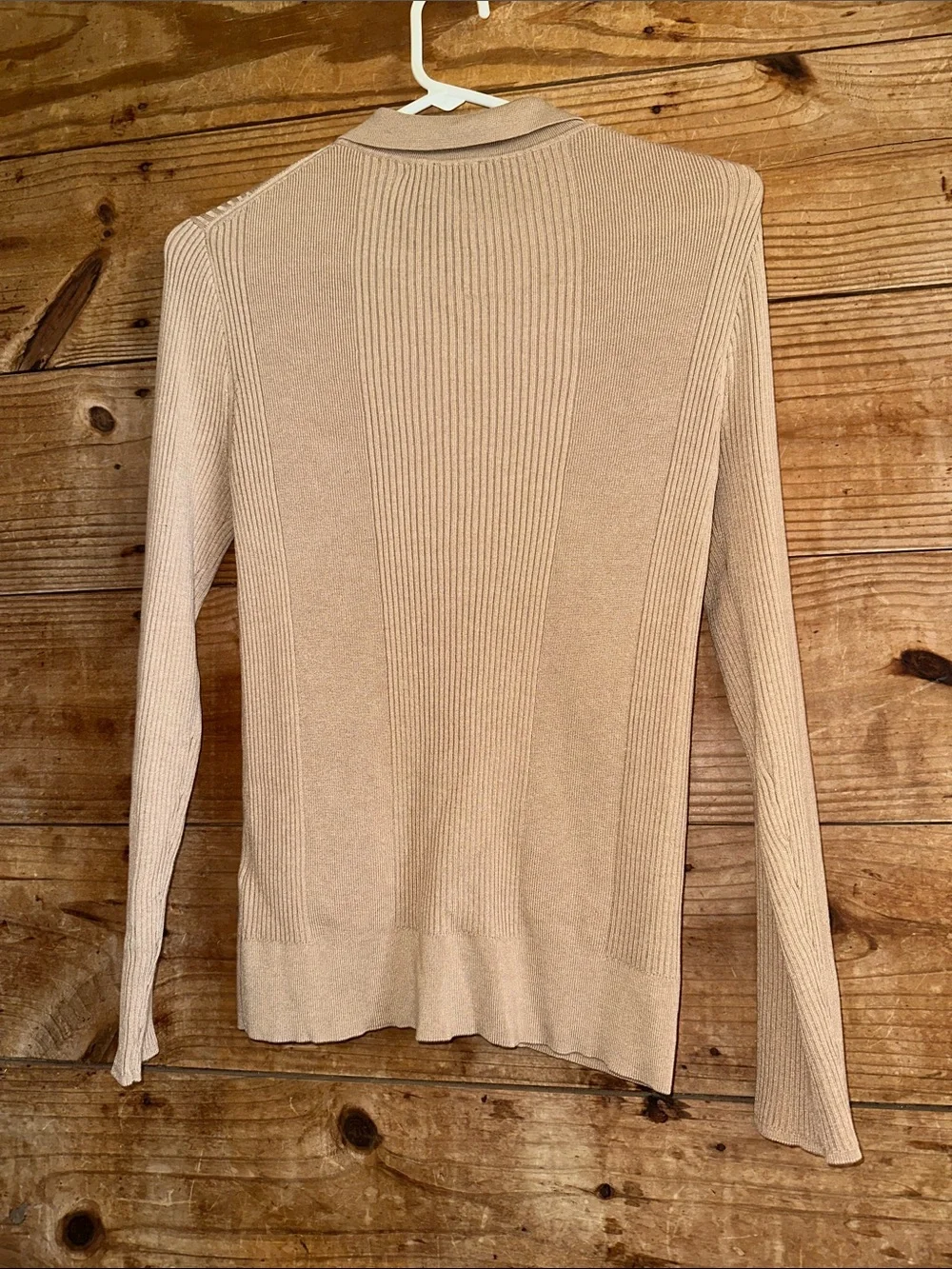 J. Crew Beige Ribbed V‑Neck Polo Sweater